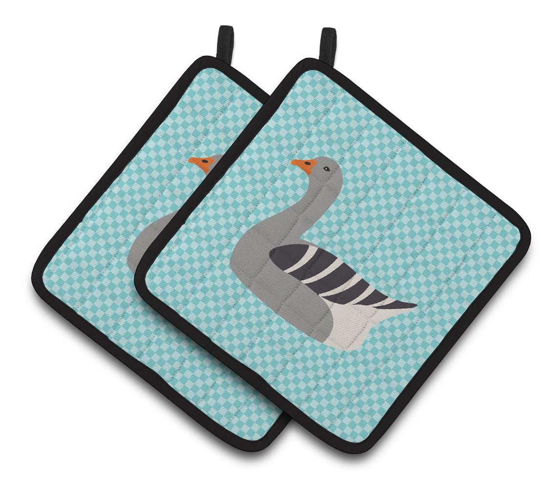 Pilgrim Goose Blue Check Pair of Pot Holders - Blue