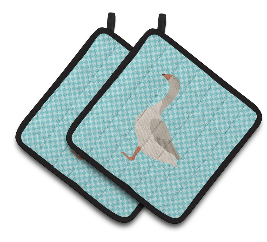 Steinbacher Goose Blue Check Pair of Pot Holders - Blue