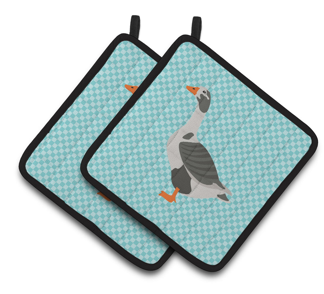 BB8069PTHD West of England Goose Blue Check Pair of Pot Holders