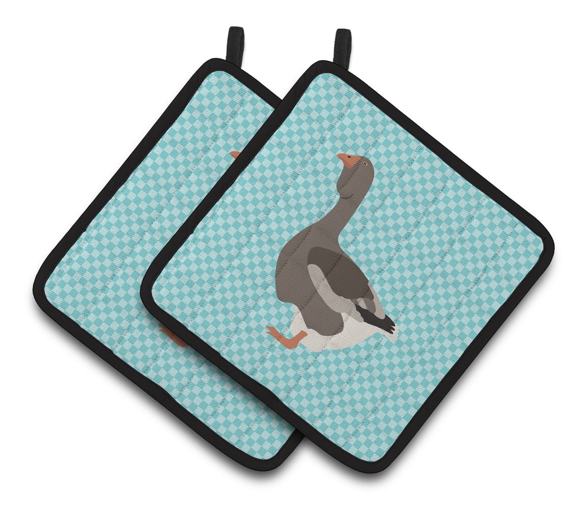 BB8071PTHD Toulouse Goose Blue Check Pair of Pot Holders