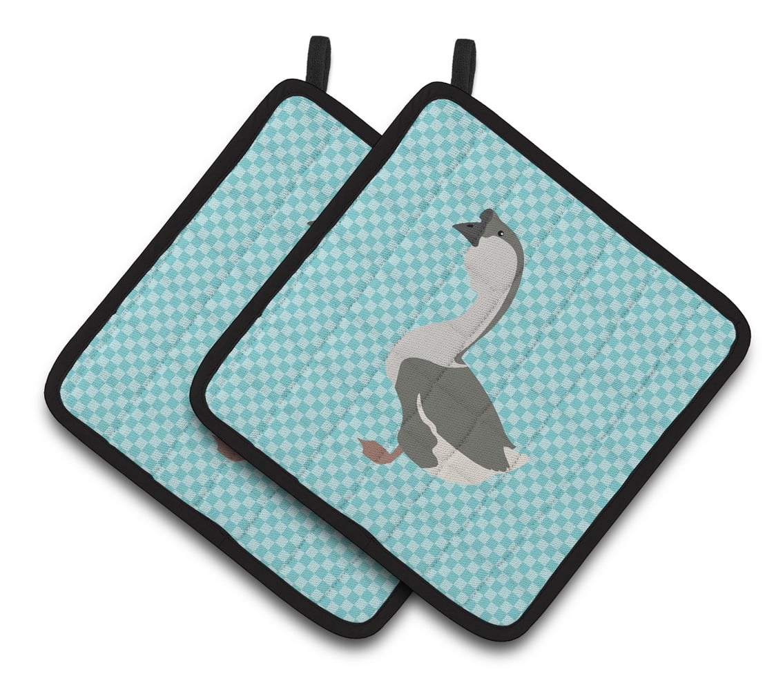 BB8073PTHD African Goose Blue Check Pair of Pot Holders