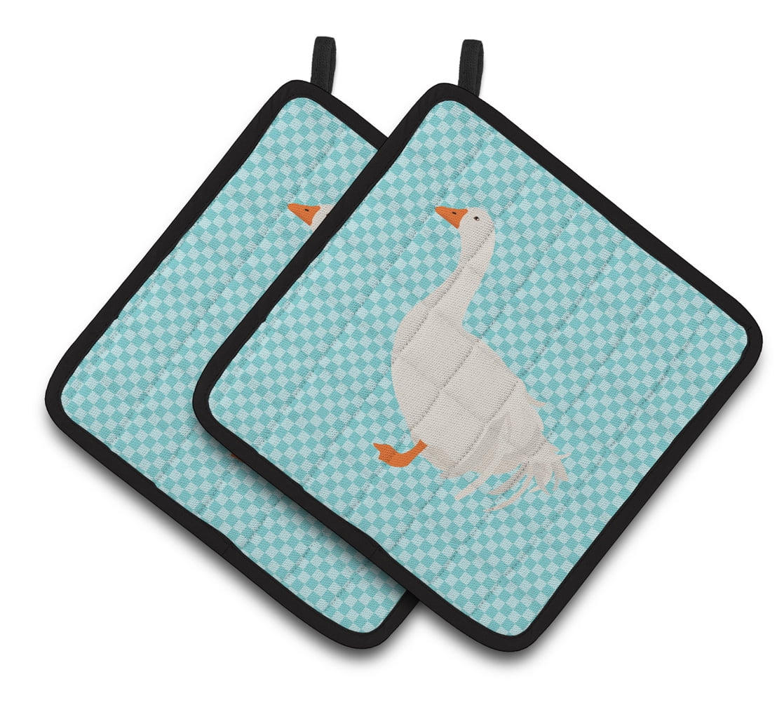 BB8076PTHD Sebastopol Goose Blue Check Pair of Pot Holders