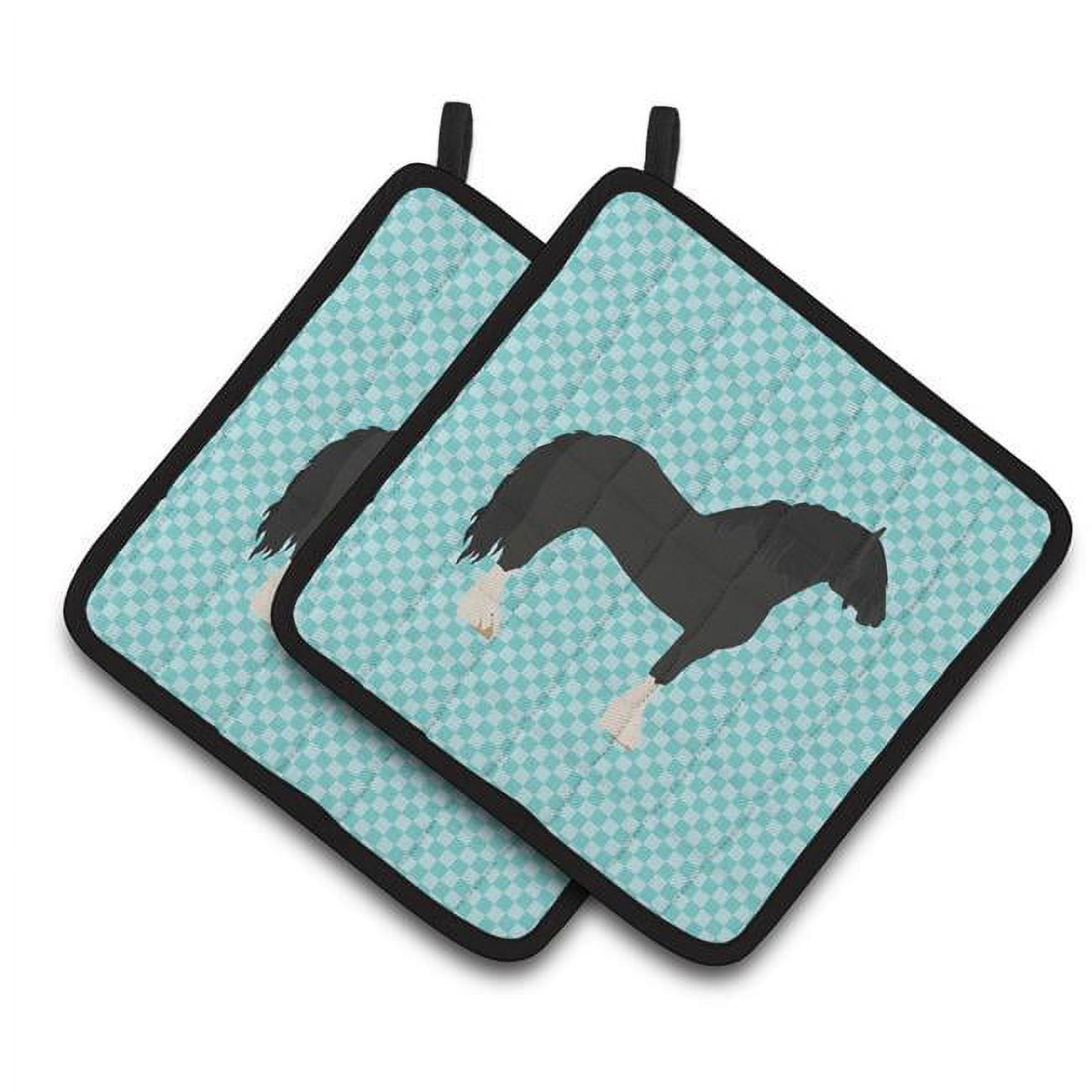 Pomeranian Rogener Goose Blue Check Pair of Pot Holders - Blue