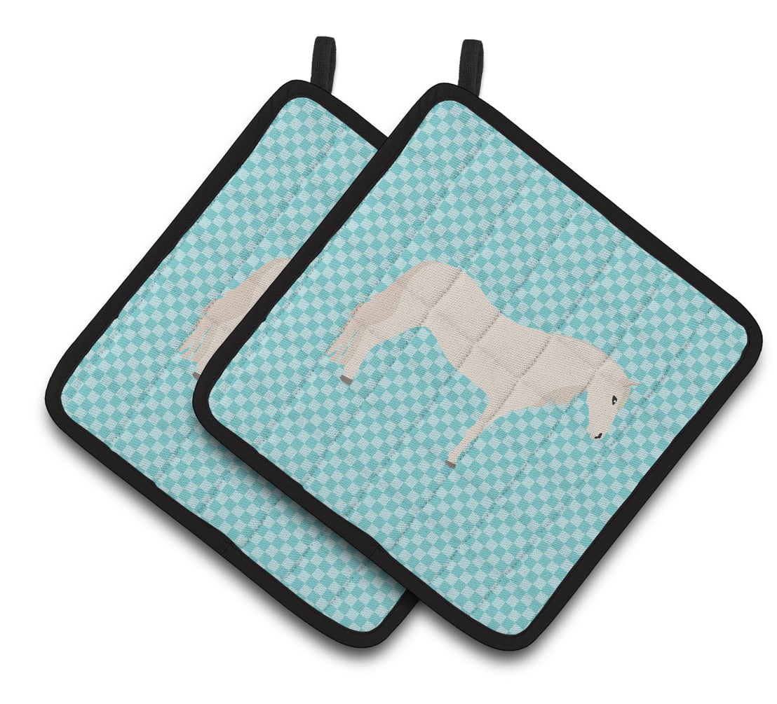 BB8079PTHD Paso Fino Horse Blue Check Pair of Pot Holders