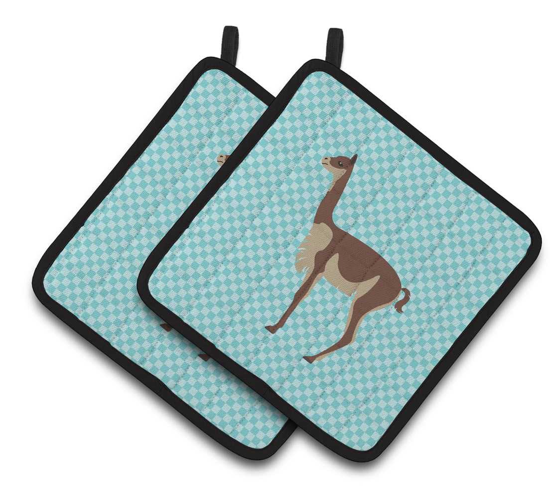 Vicugna or Vicuna Blue Check Pair of Pot Holders - Blue