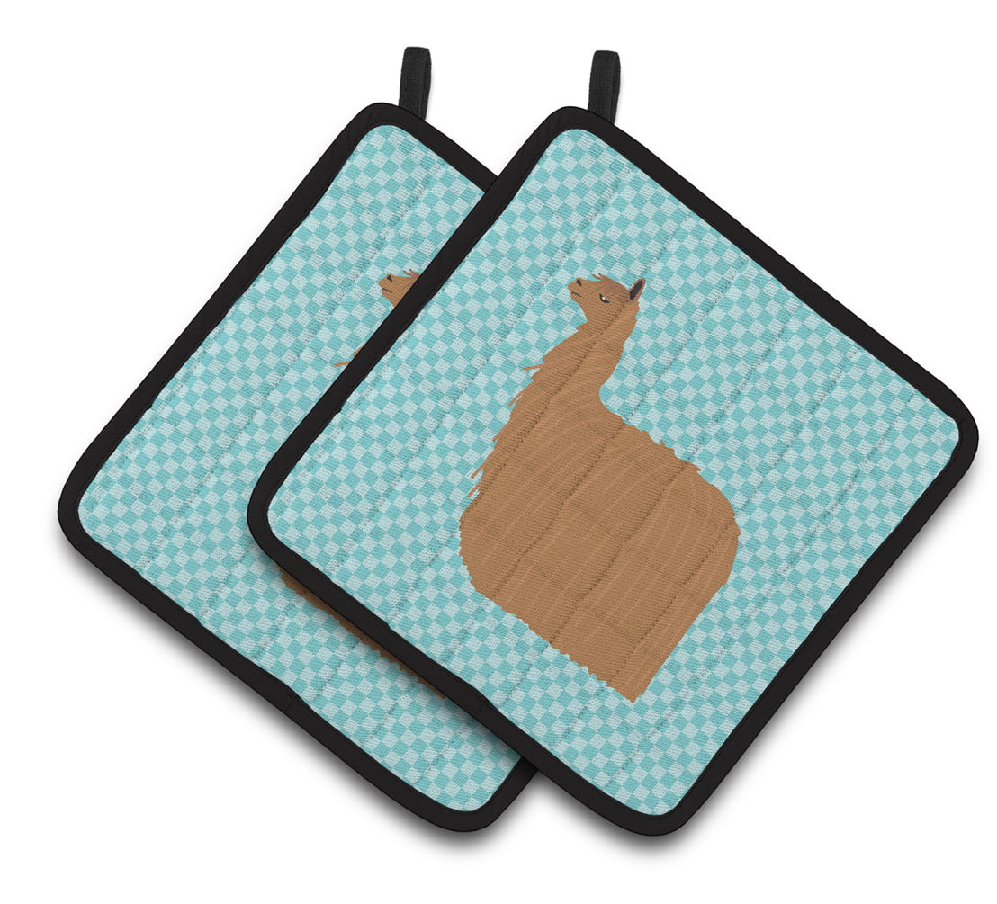 Alpaca Suri Blue Check Pair of Pot Holders - Blue