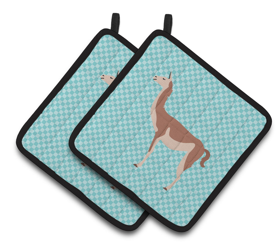 Guanaco Blue Check Pair of Pot Holders - Blue