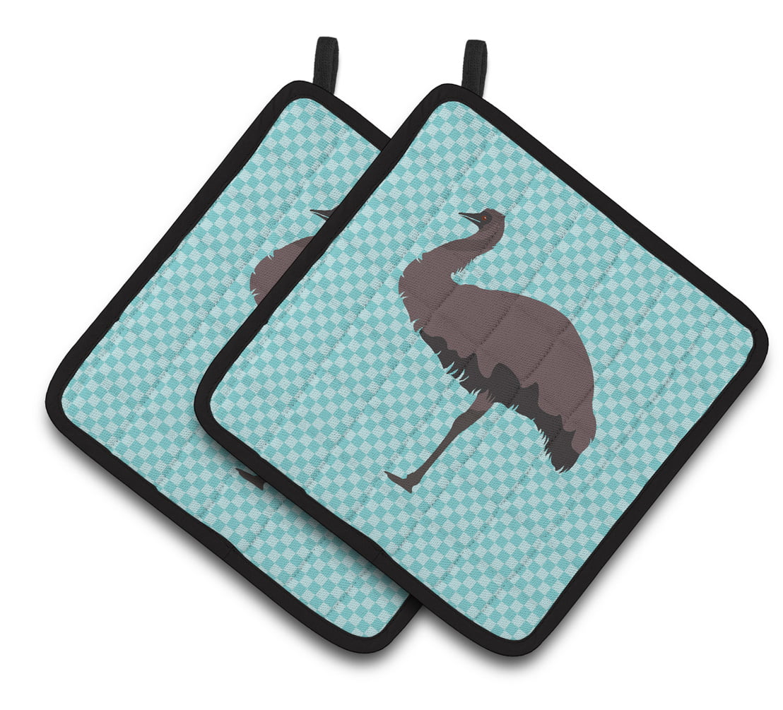 Emu Blue Check Pair of Pot Holders