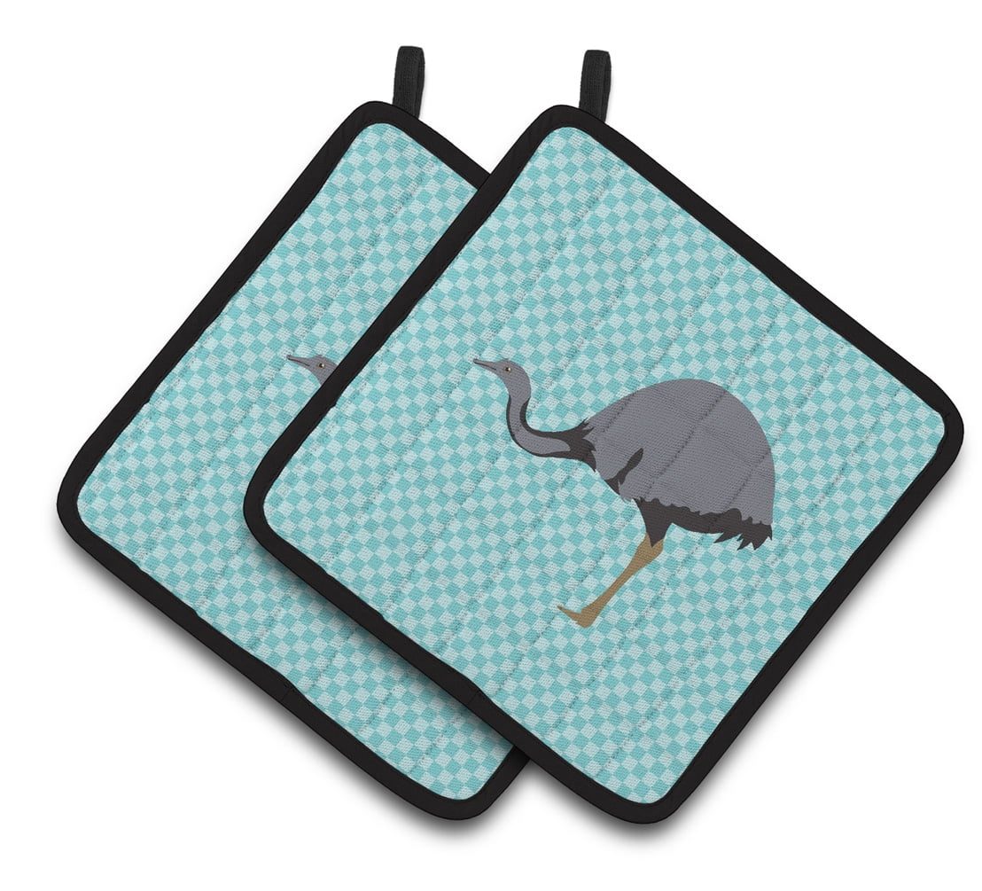 Rhea Blue Check Pair of Pot Holders - Blue