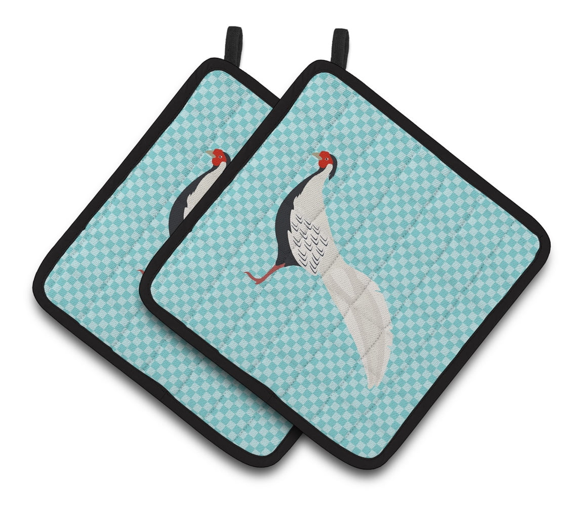 BB8103PTHD Silver Pheasant Blue Check Pair of Pot Holders