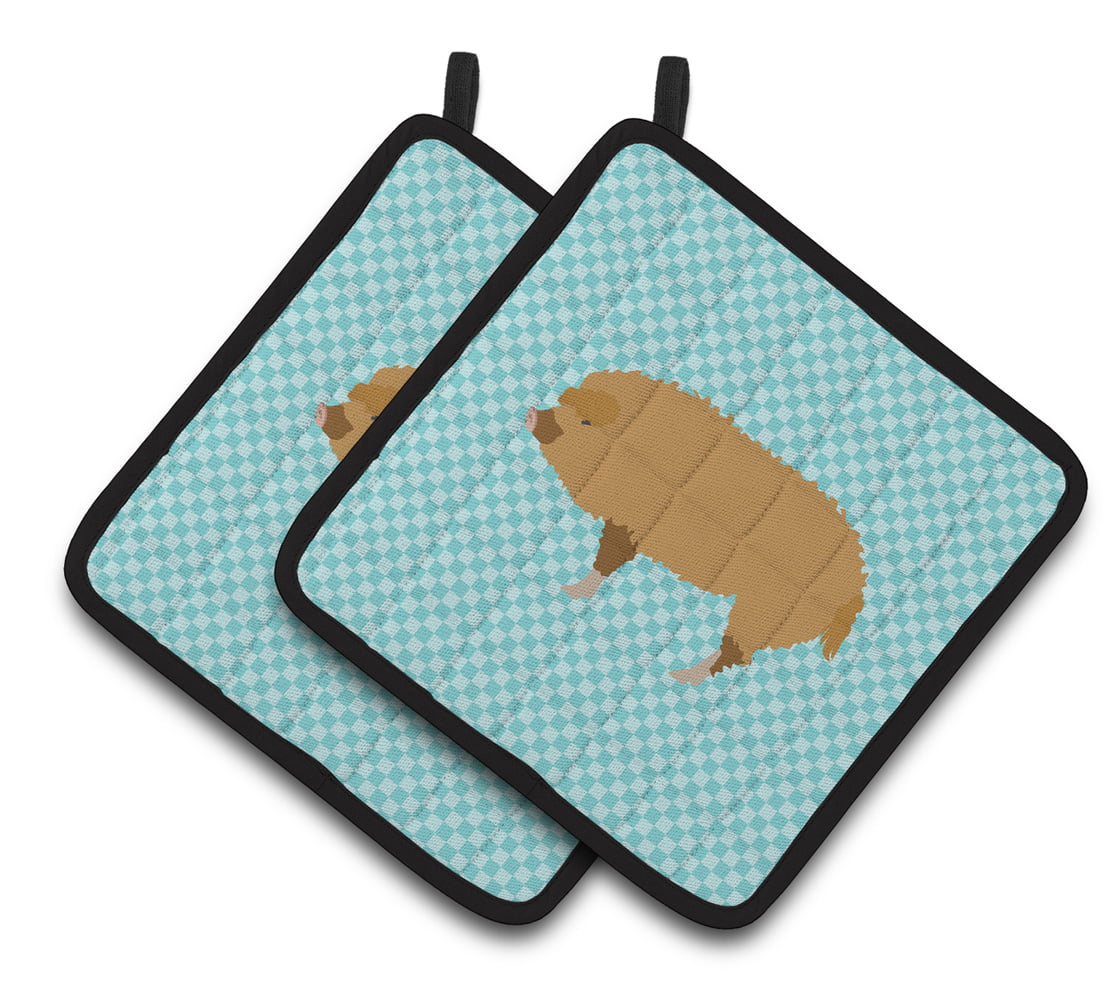 BB8108PTHD Hungarian Mangalica Pig Blue Check Pair of Pot Holders