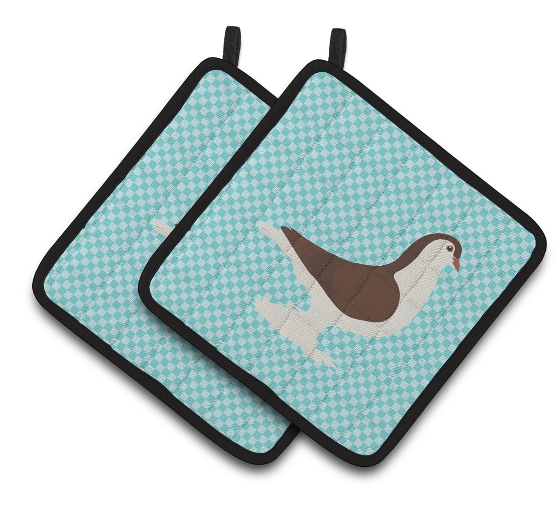 Large Pigeon Blue Check Pair of Pot Holders - Blue