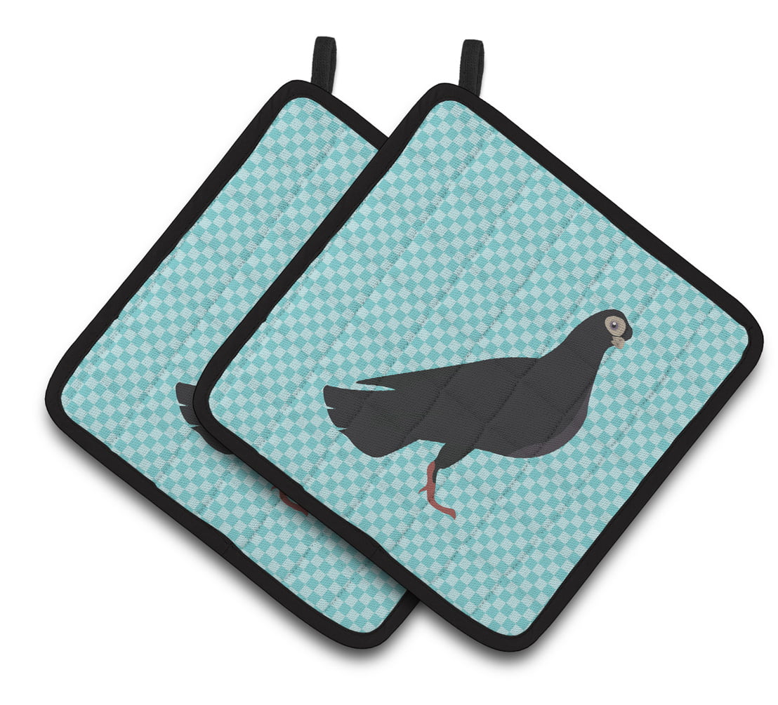 Budapest Highflyer Pigeon Blue Check Pair of Pot Holders - Blue