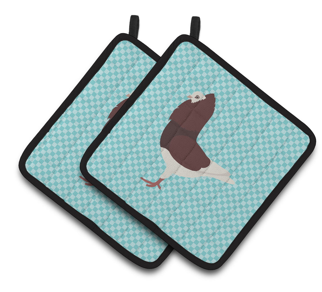 BB8122PTHD Capuchin Red Pigeon Blue Check Pair of Pot Holders