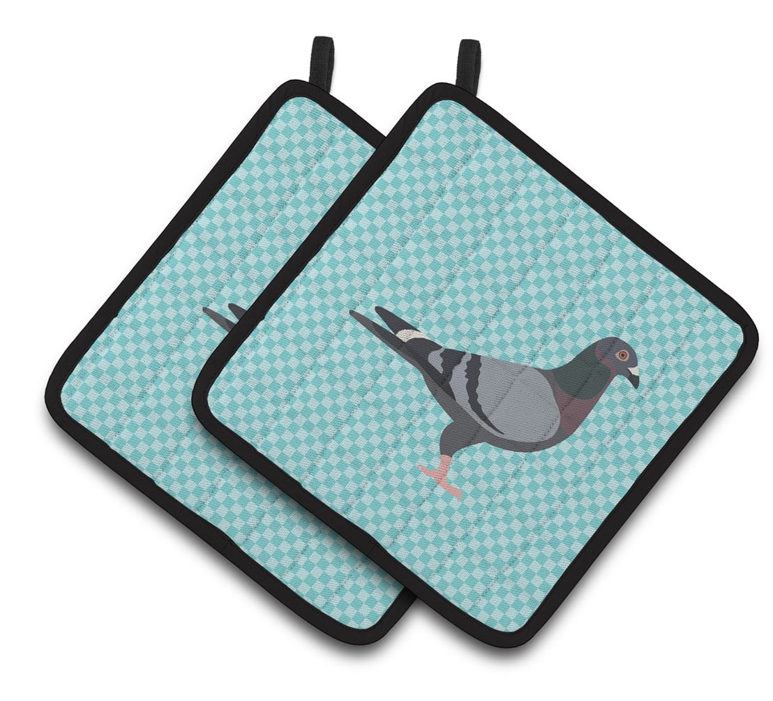 Racing Pigeon Blue Check Pair of Pot Holders - Blue