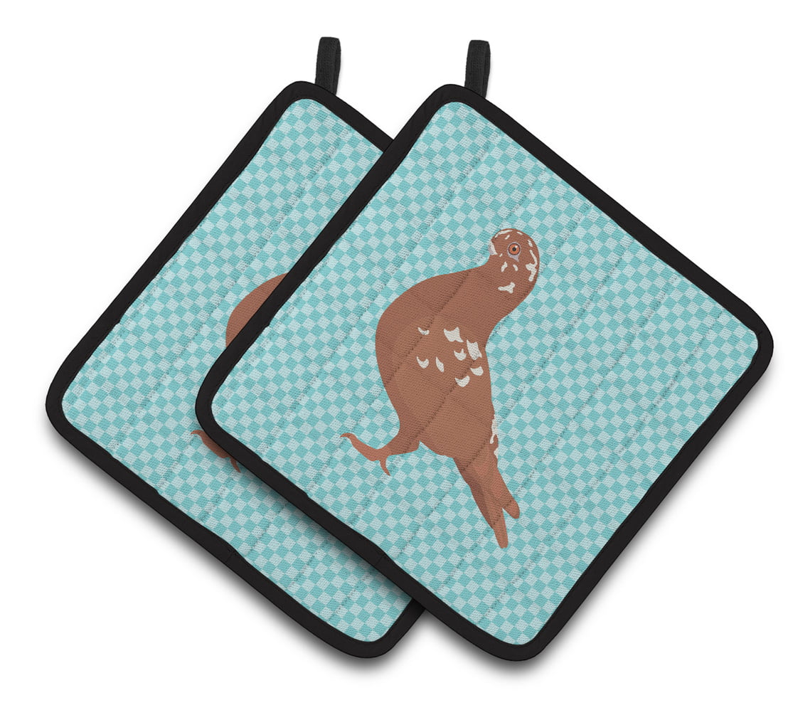 African Owl Pigeon Blue Check Pair of Pot Holders - Blue