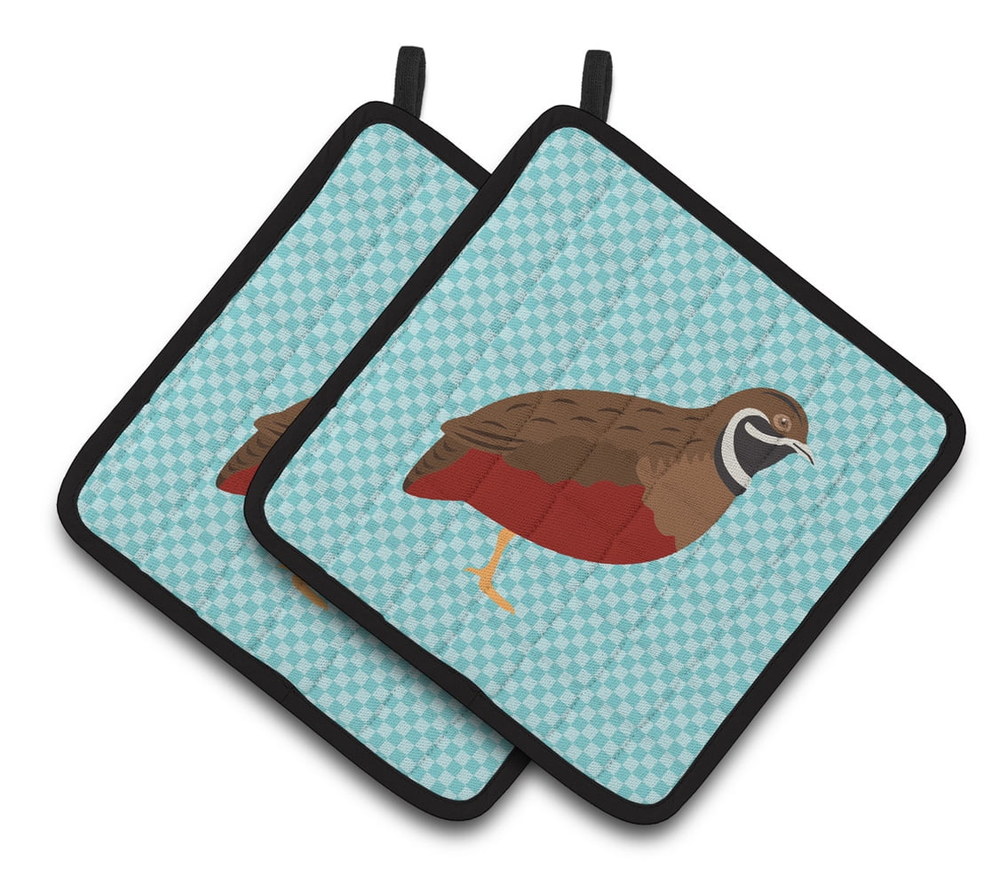 BB8130PTHD Chinese Painted or King Quail Blue Check Pair of Pot Holders