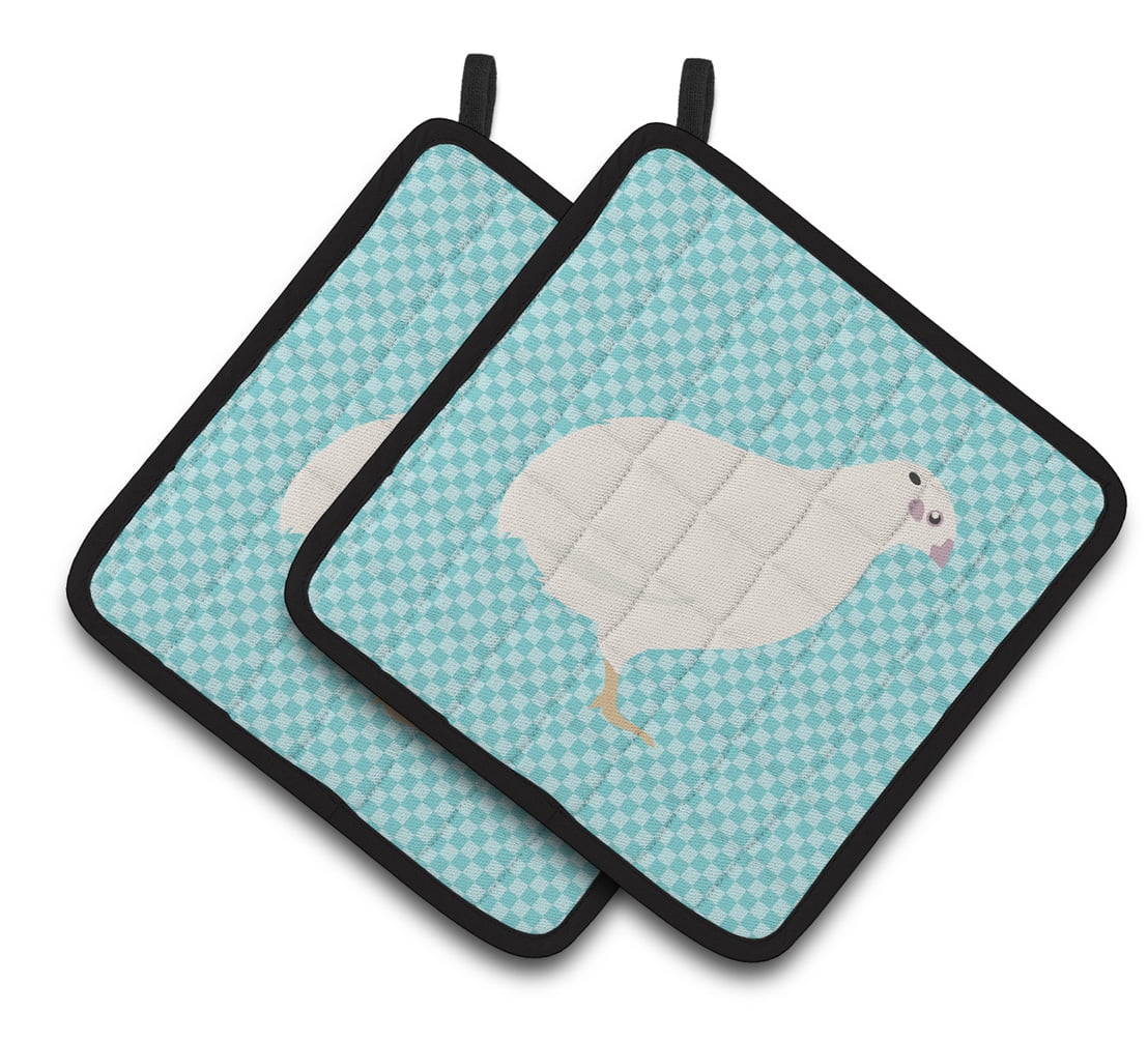 Texas Quail Blue Check Pair of Pot Holders - Blue