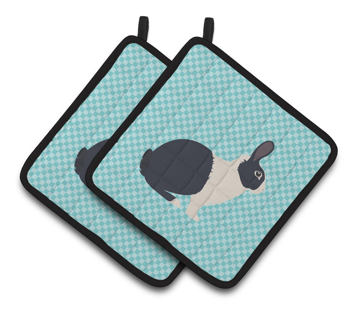 Dutch Rabbit Blue Check Pair of Pot Holders - Blue