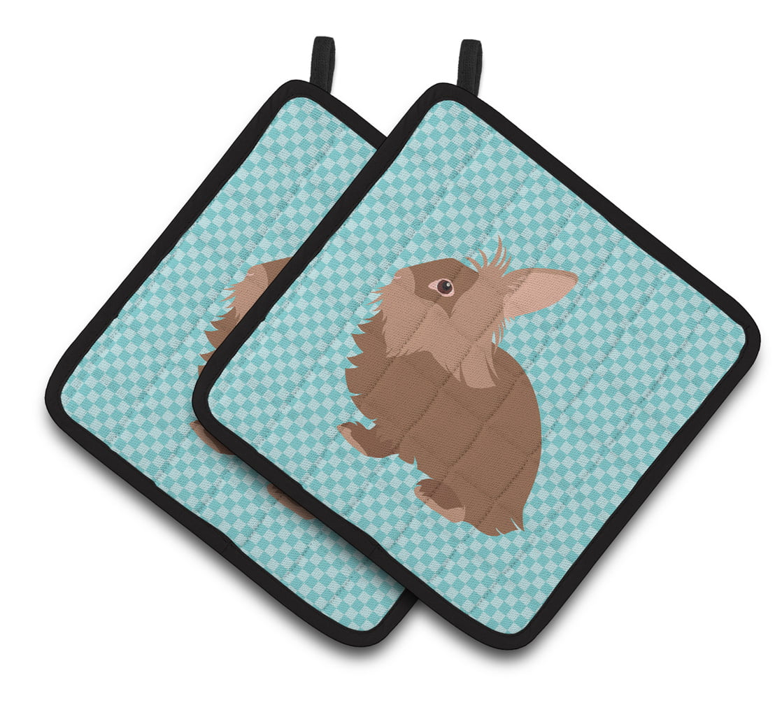 Lionhead Rabbit Blue Check Pair of Pot Holders