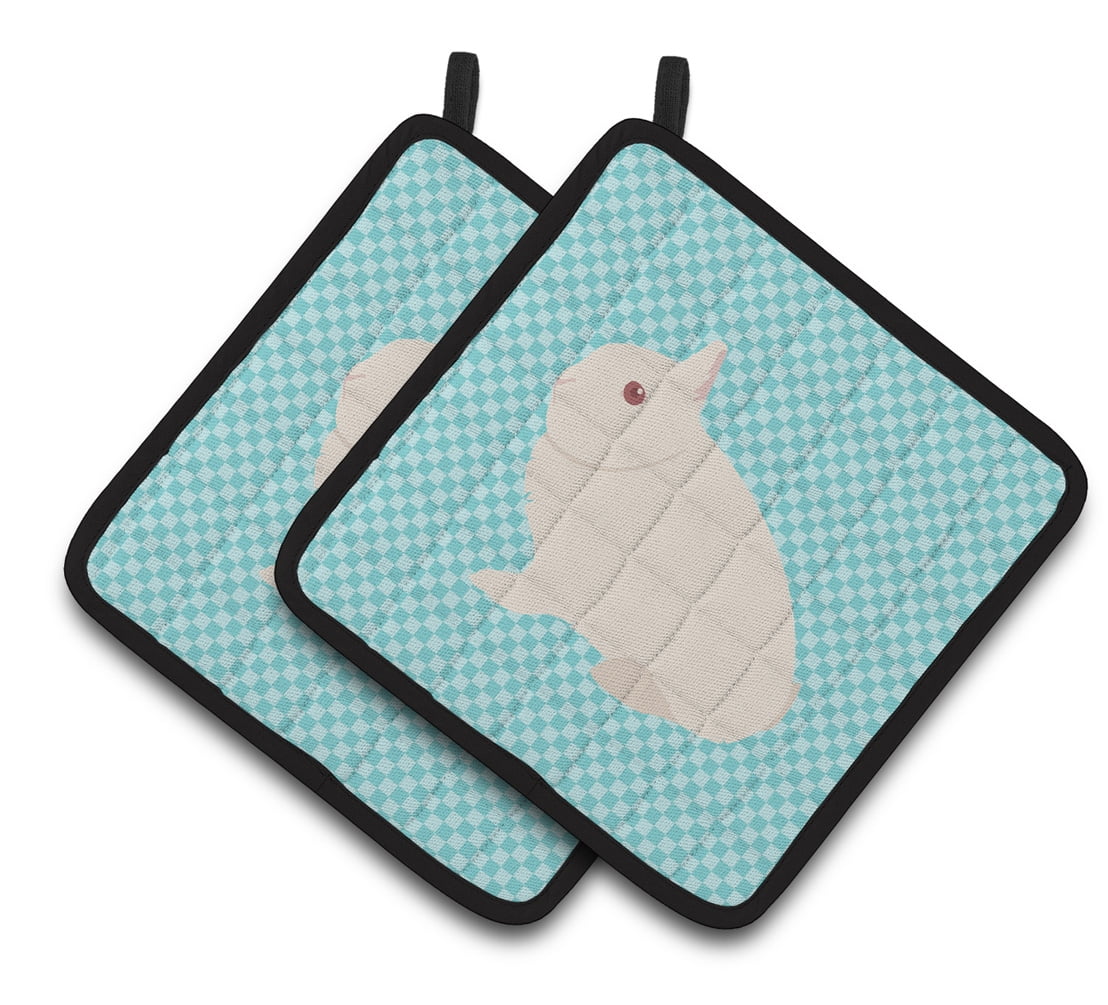 Hermelin Rabbit Blue Check Pair of Pot Holders - Blue