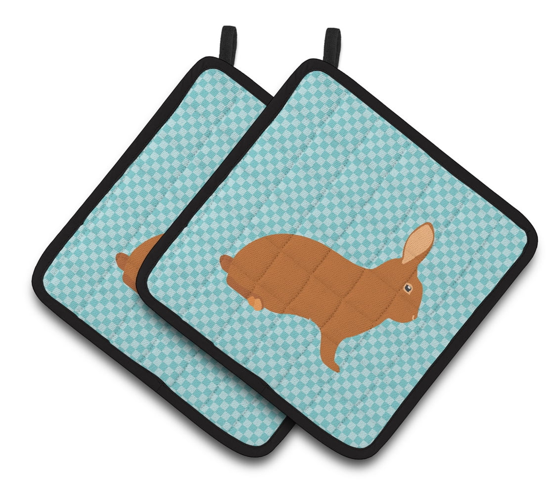 BB8143PTHD Rex Rabbit Blue Check Pair of Pot Holders