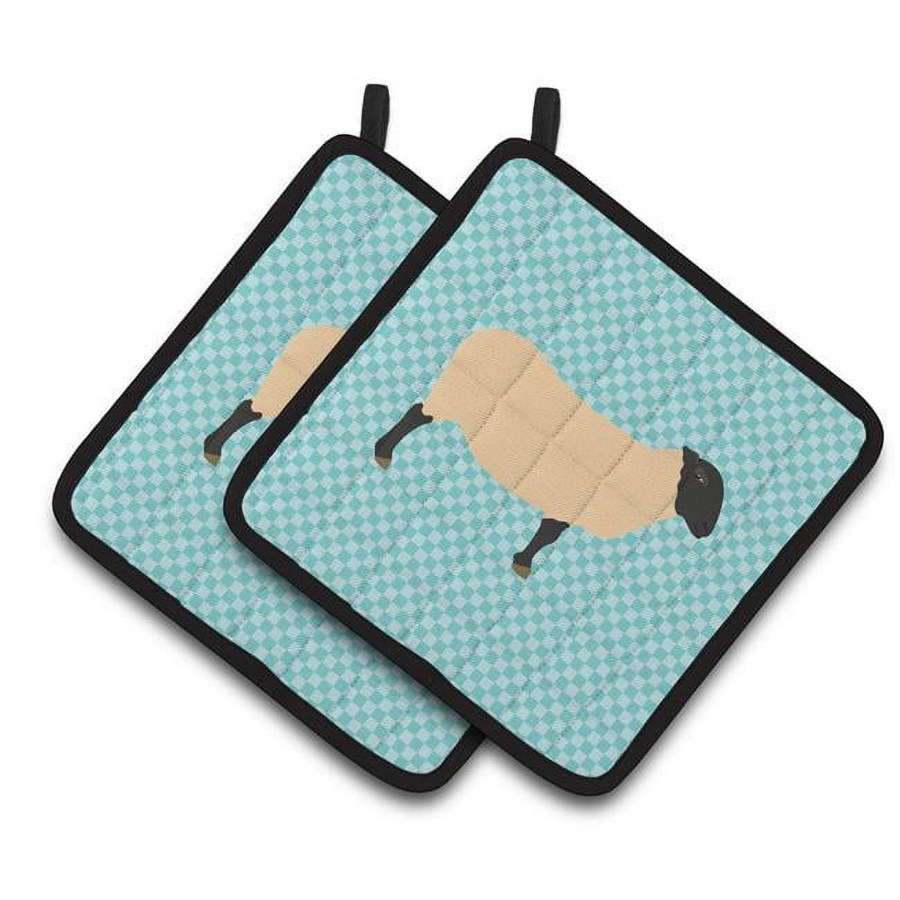 Suffolk Sheep Blue Check Pair of Pot Holders - Blue