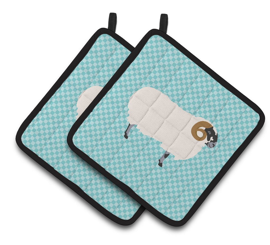 BB8147PTHD Scottish Blackface Sheep Blue Check Pair of Pot Holders