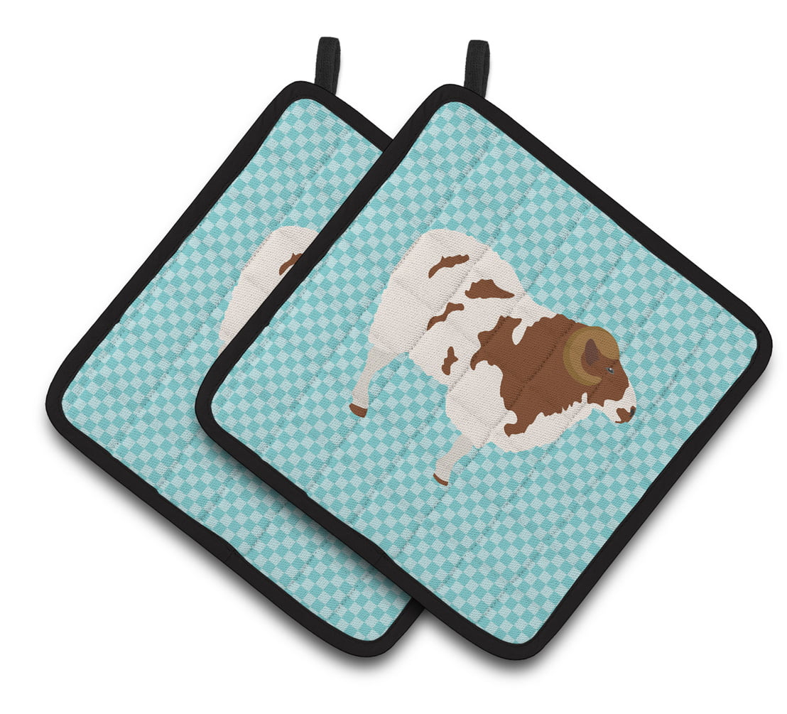 Jacob Sheep Blue Check Pair of Pot Holders - Blue