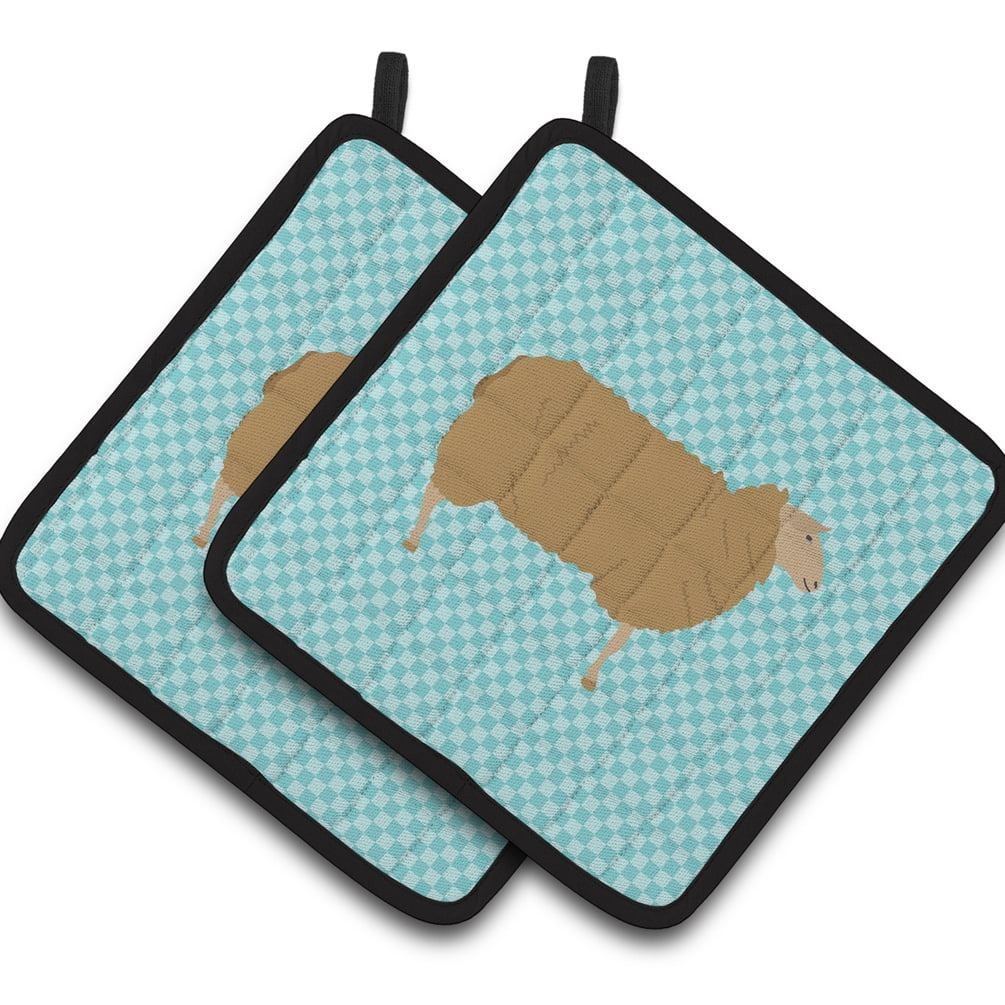 BB8151PTHD East Friesian Sheep Blue Check Pair of Pot Holders
