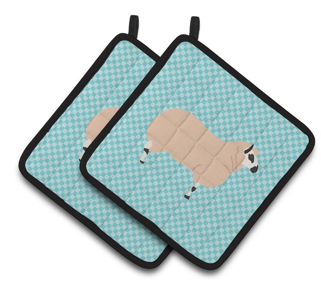 Kerry Hill Sheep Blue Check Pair of Pot Holders - Blue
