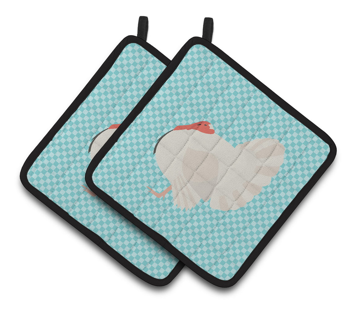 White Holland Turkey Blue Check Pair of Pot Holders - Blue