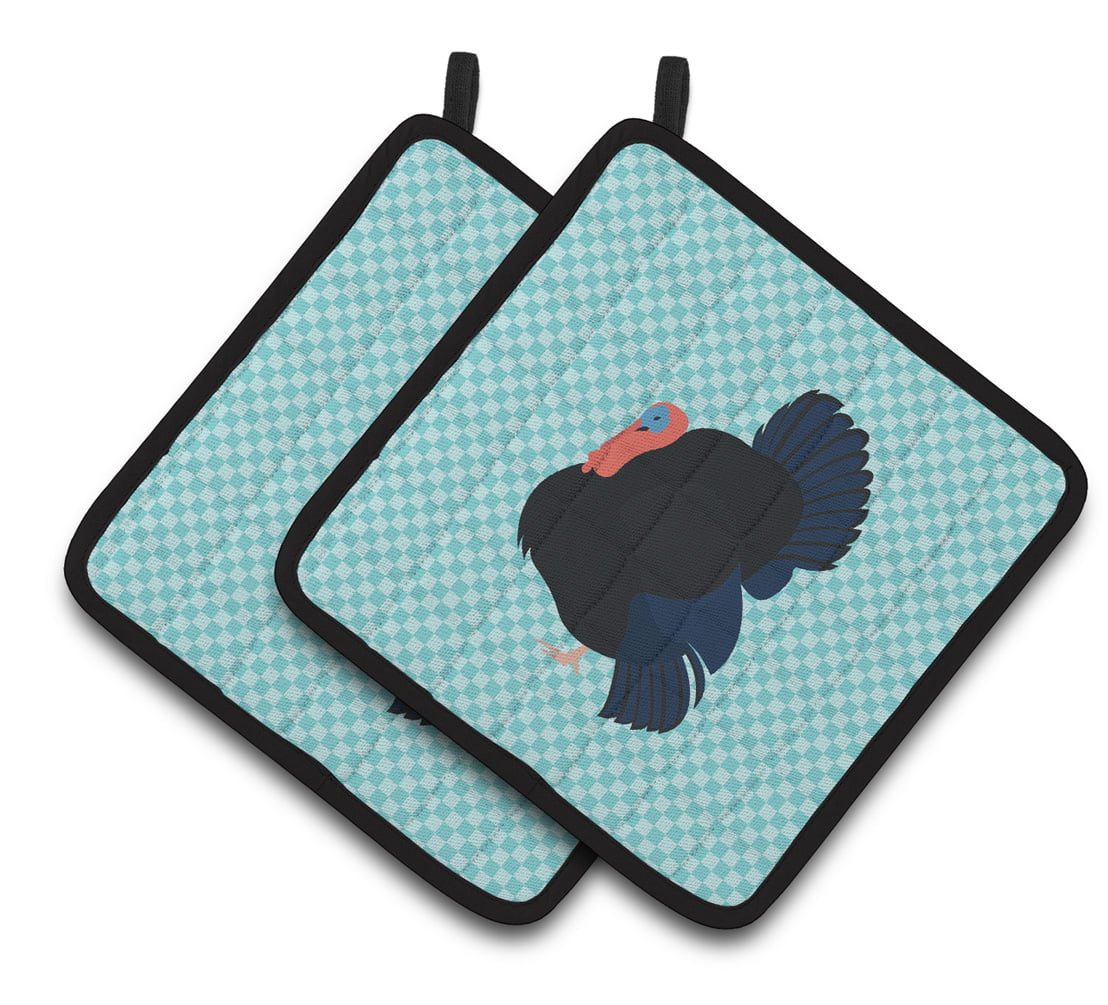 Norfolk Black Turkey Blue Check Pair of Pot Holders - Blue