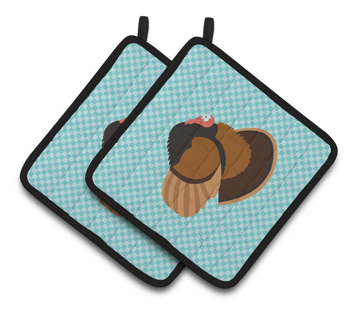 Bronze Turkey Blue Check Pair of Pot Holders - Blue