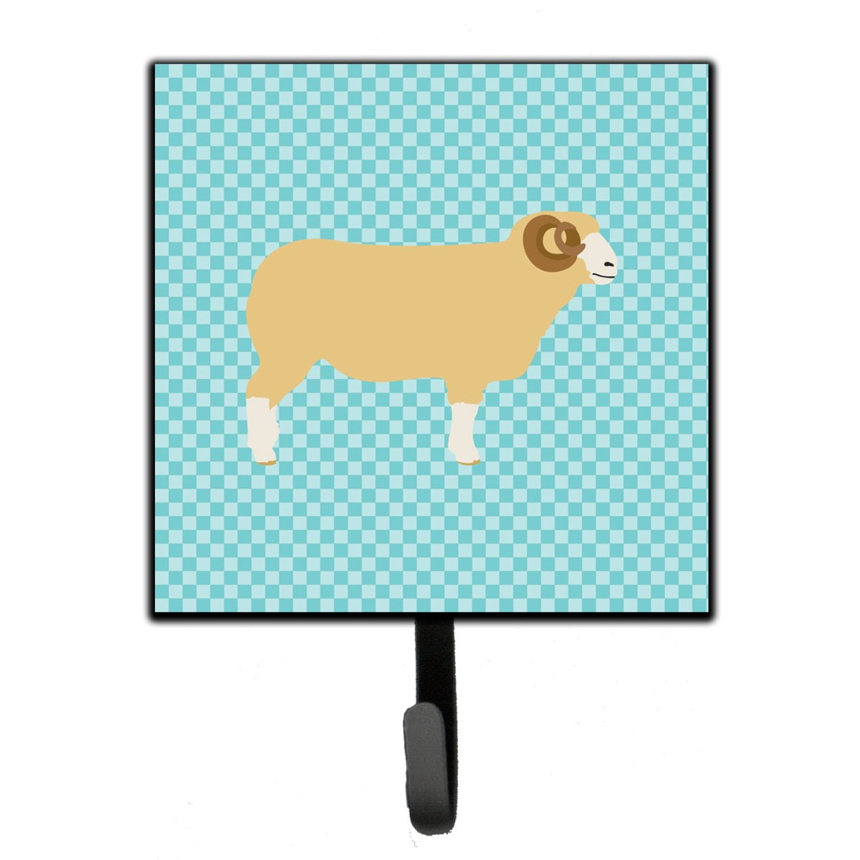 Horned Dorset Sheep Blue Check Leash or Key Holder