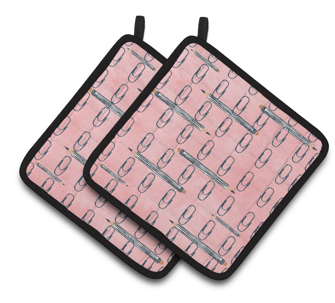 BB7539PTHD Watercolor Organized Paper Clips Pink Pair of Pot Holders