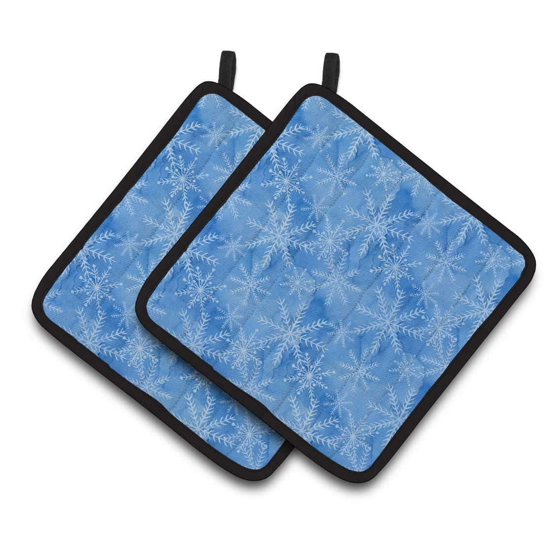 BB7576PTHD Watercolor Dark Blue Winter Snowflakes Pair of Pot Holders