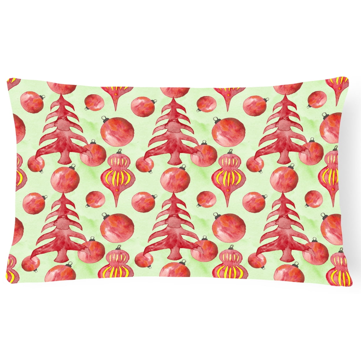 Red Christmas Tree & Ornaments Canvas Fabric Decorative Pillow - 12 x 16 in.