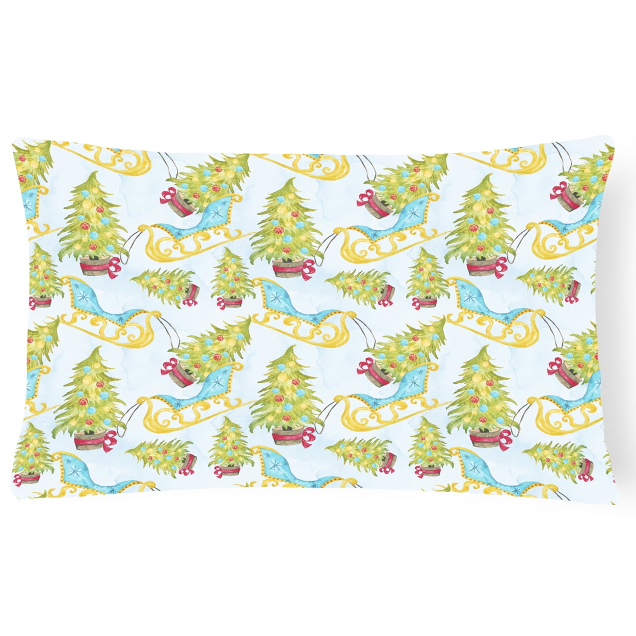 Christmas Tree & Sleigh Canvas Fabric Decorative Pillow 12 x 16 in.