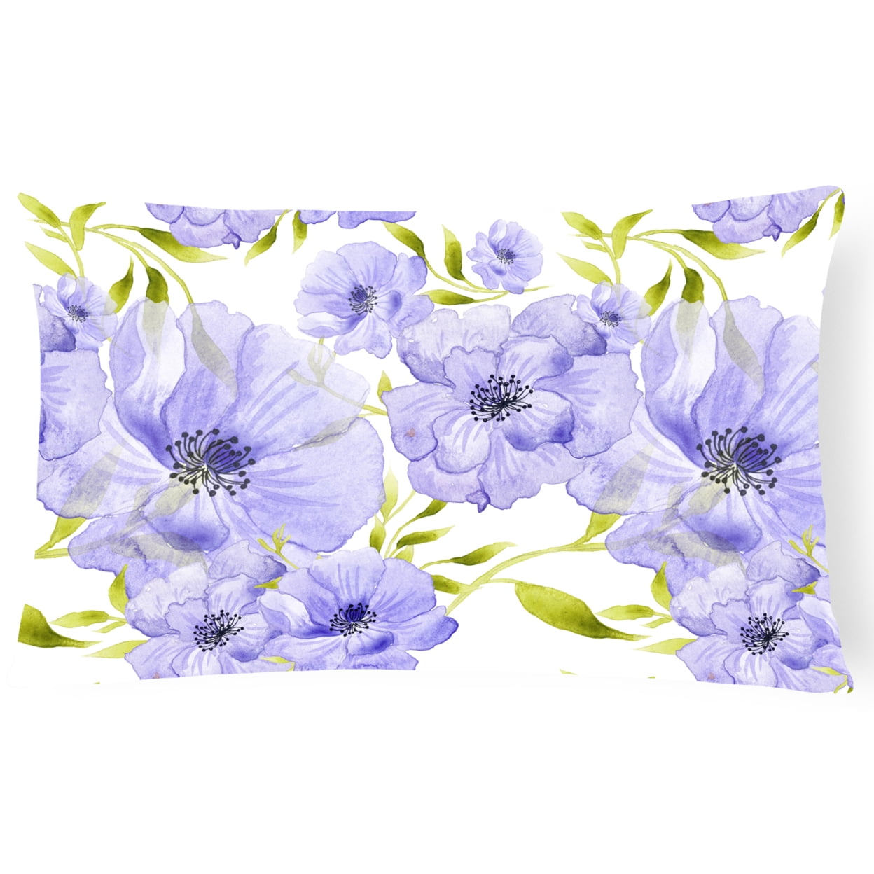 Watercolor Blue Flowers Canvas Fabric Decorative Pillow