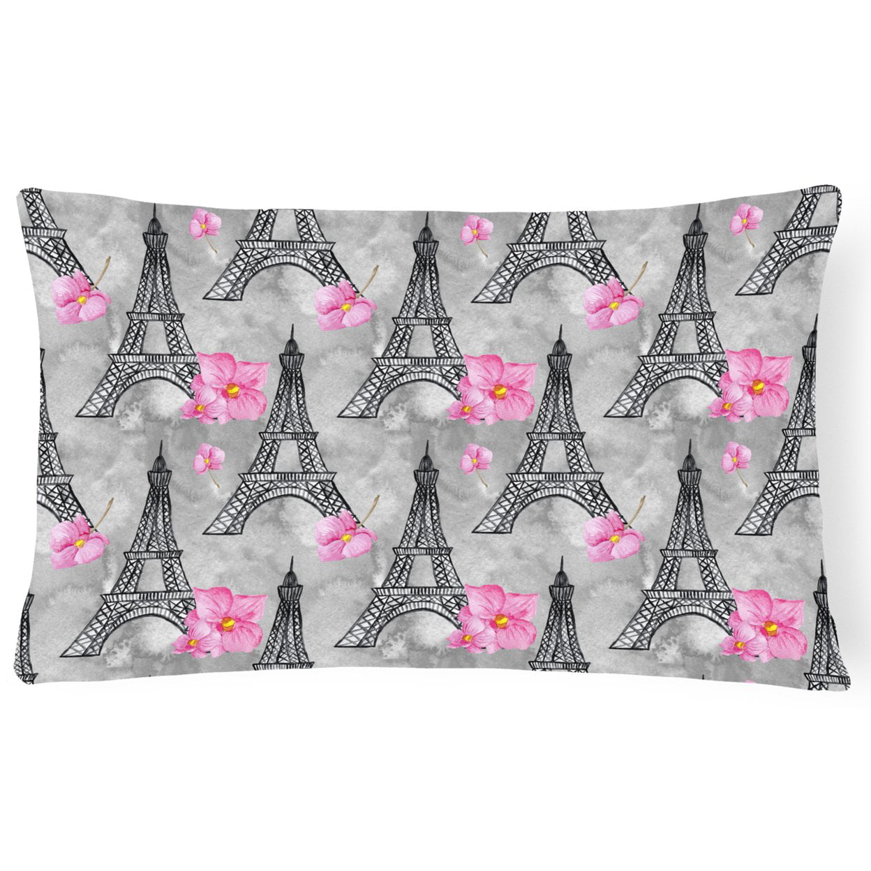 Watercolor Pink Flowers Eiffel Tower Canvas Fabric Decorative Pillow - 12 x 16 in.