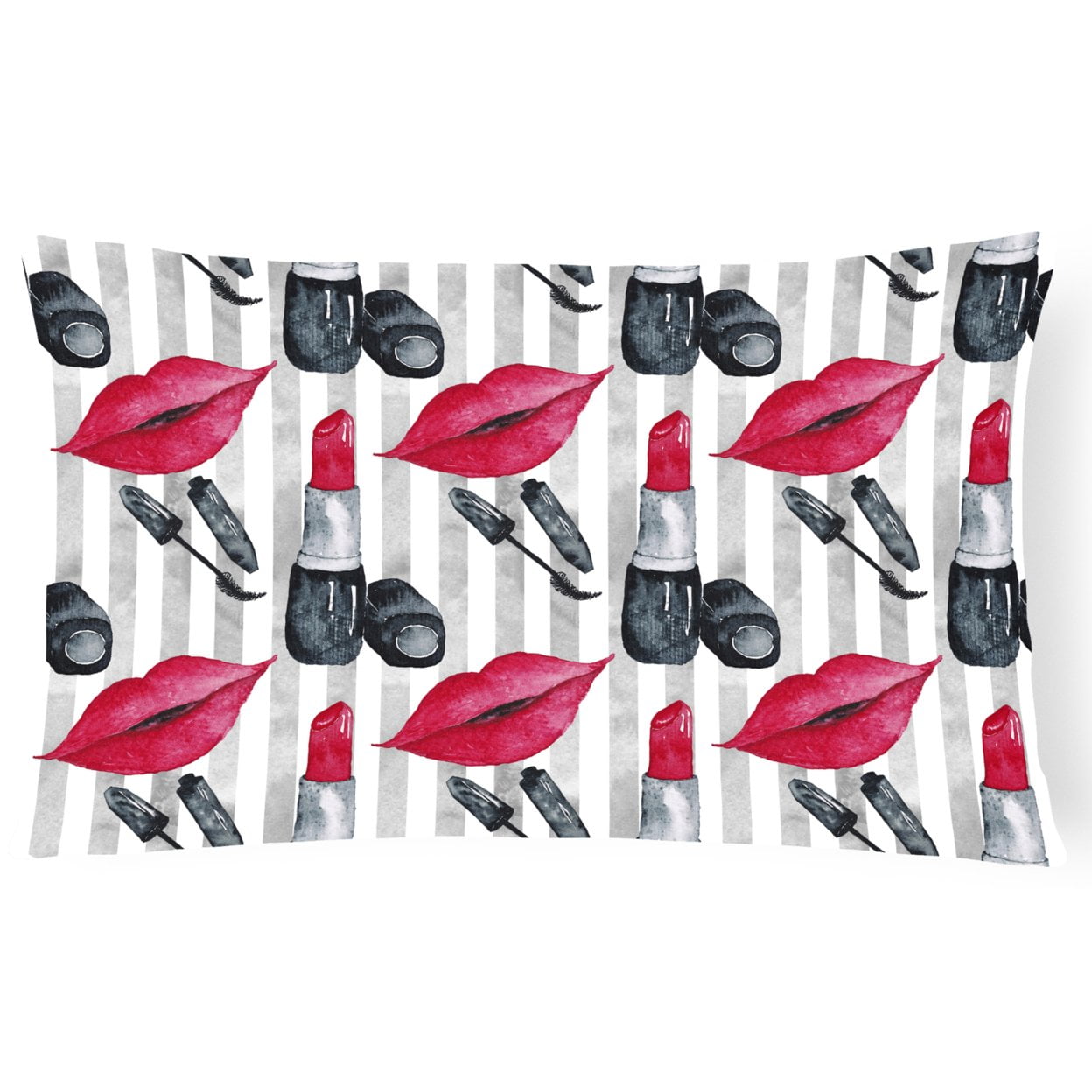 Watercolor Lipstick & Grey Stripes Canvas Fabric Decorative Pillow - 12 x 16 in.