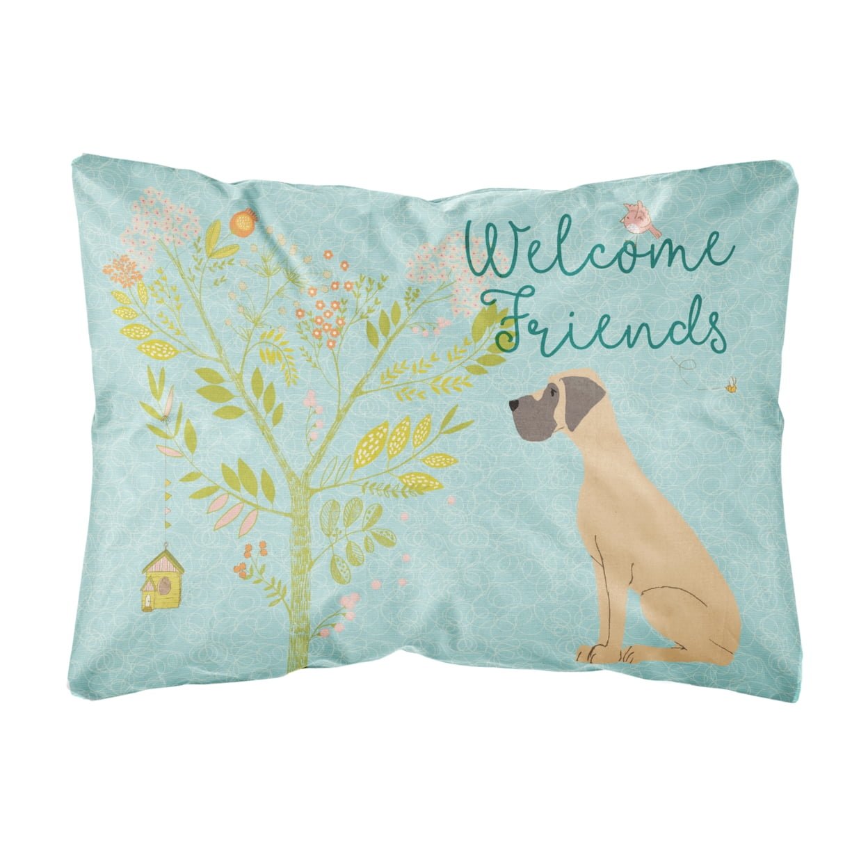 Picture of Carolines Treasures BB7588PW1216 Welcome Friends Fawn Great Dane Natural Ears Canvas Fabric Decorative Pillow, 12 x 16 in.