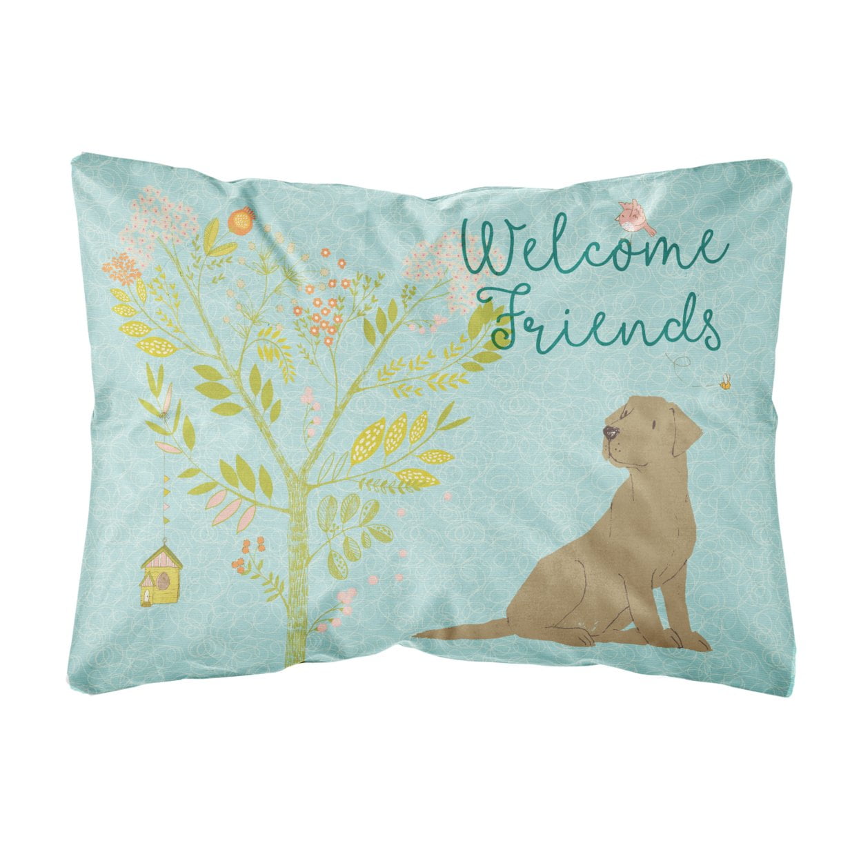 Welcome Friends Chocolate Labrador Retriever Canvas Fabric Decorative Pillow - 12 x 16 in.