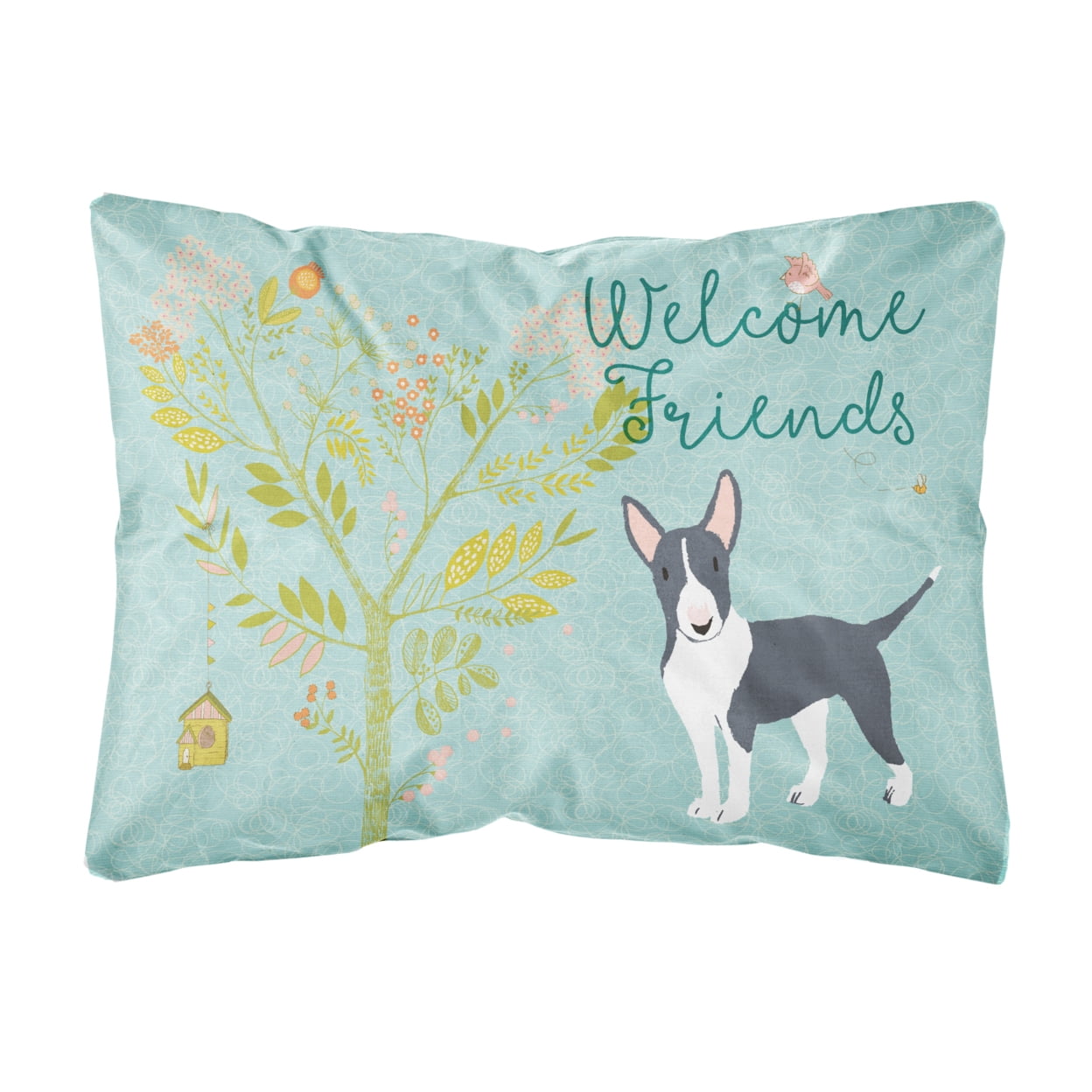 BB7604PW1216 Welcome Friends Black Bull Terrier Canvas Fabric Decorative Pillow, 12 x 16 in.