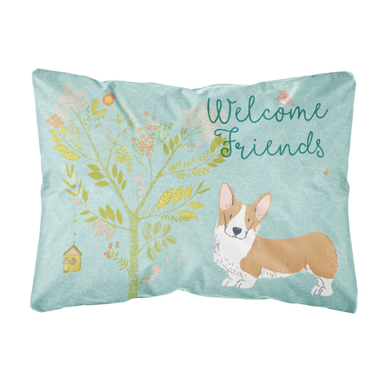 Picture of Carolines Treasures BB7608PW1216 Welcome Friends Pembroke Welsh Corgi Red Canvas Fabric Decorative Pillow, 12 x 16 in.