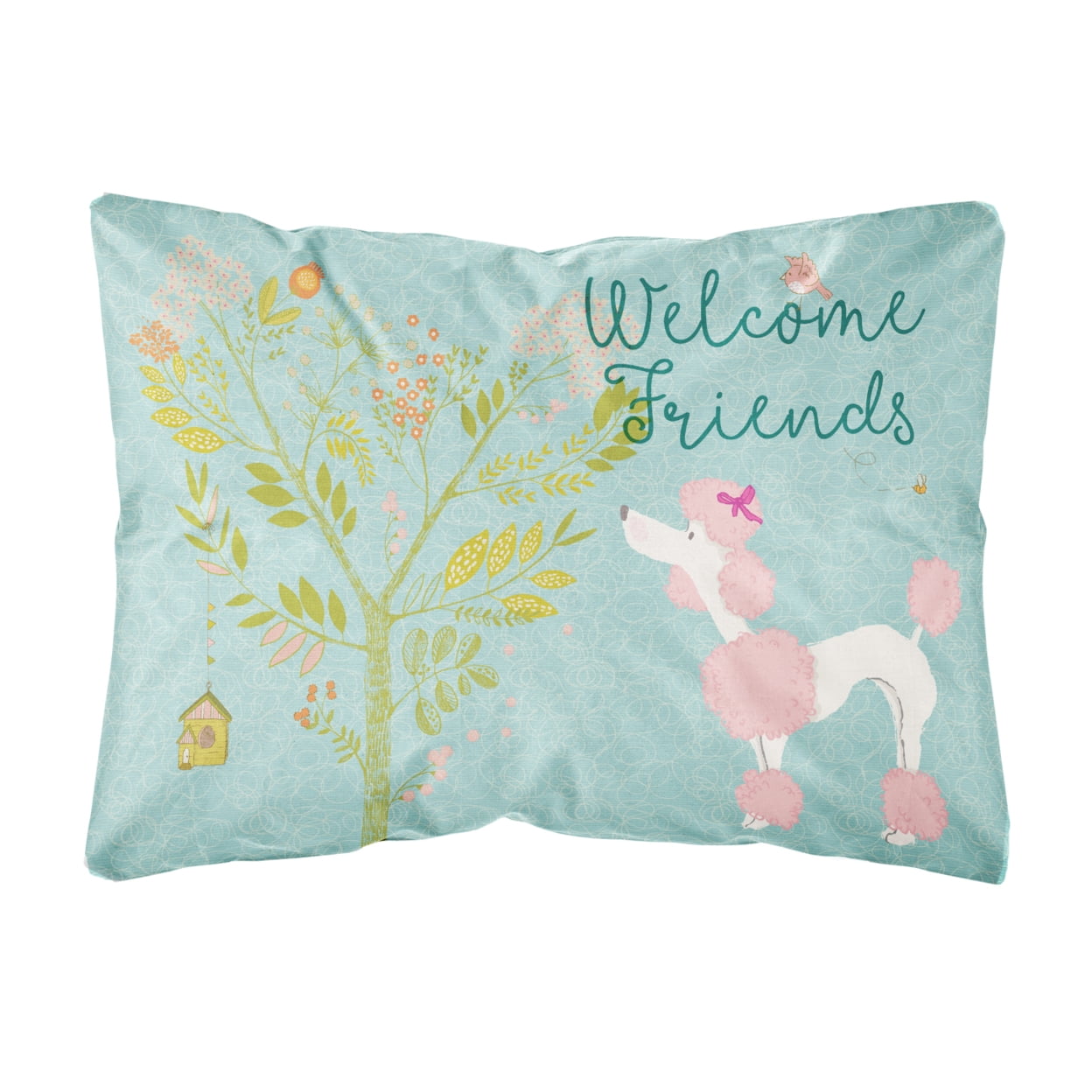 Welcome Friends Pink Poodle Canvas Fabric Decorative Pillow - 12 x 16 in.