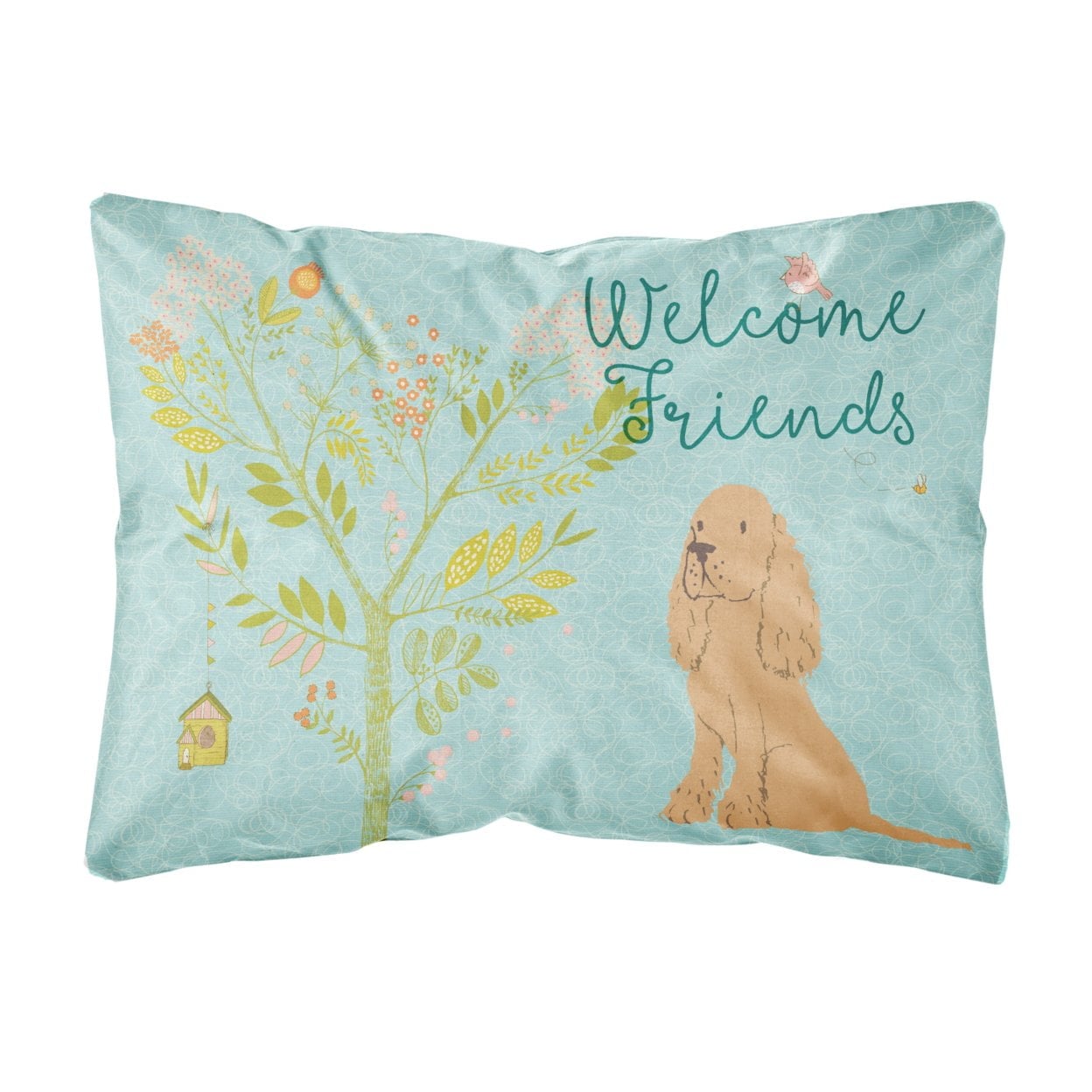 BB7619PW1216 Welcome Friends Buff Cocker Spaniel Canvas Fabric Decorative Pillow, 12 x 16 in.
