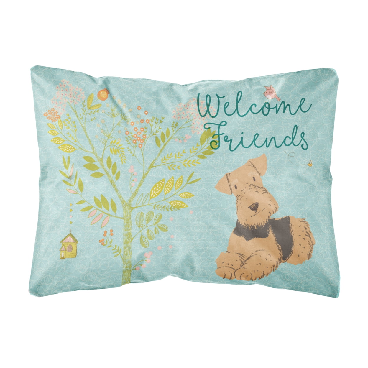 Welcome Friends Airedale Terrier Canvas Fabric Decorative Pillow, 12 x 16 in.