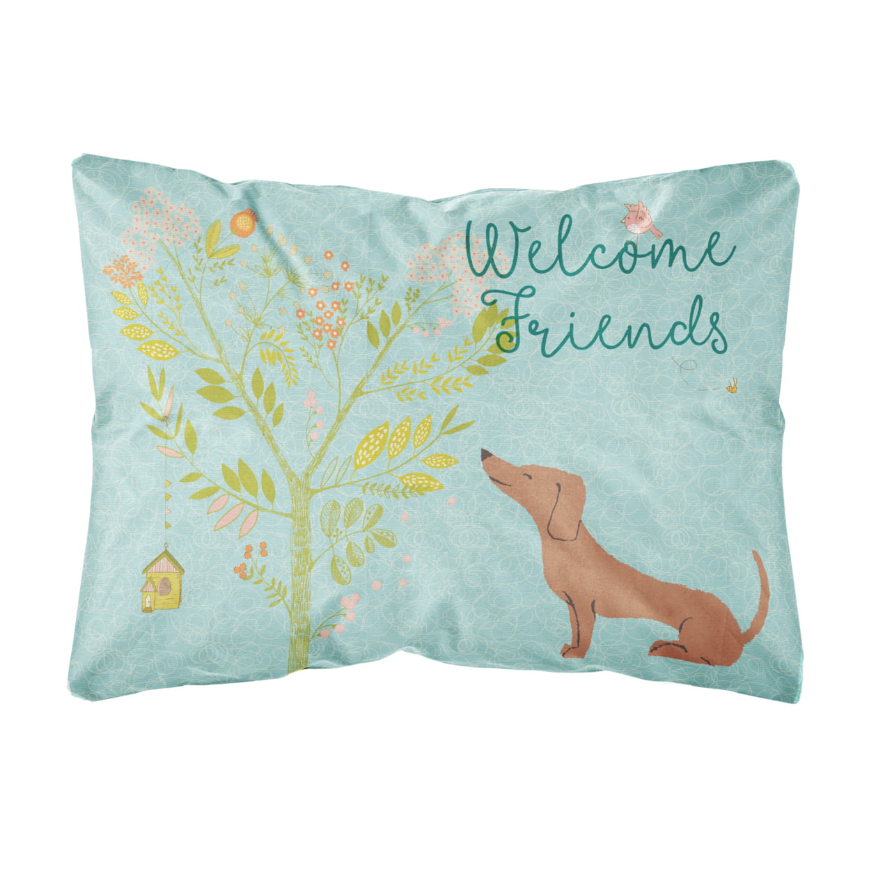 Picture of Carolines Treasures BB7631PW1216 Welcome Friends Red Dachshund Canvas Fabric Decorative Pillow, 12 x 16 in.